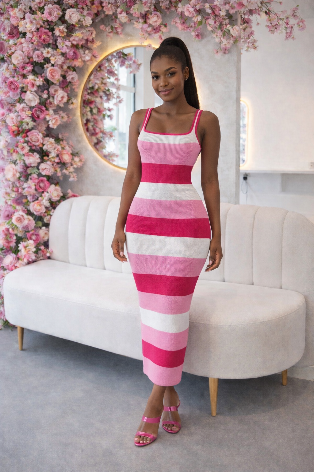 Pink and White open back dress