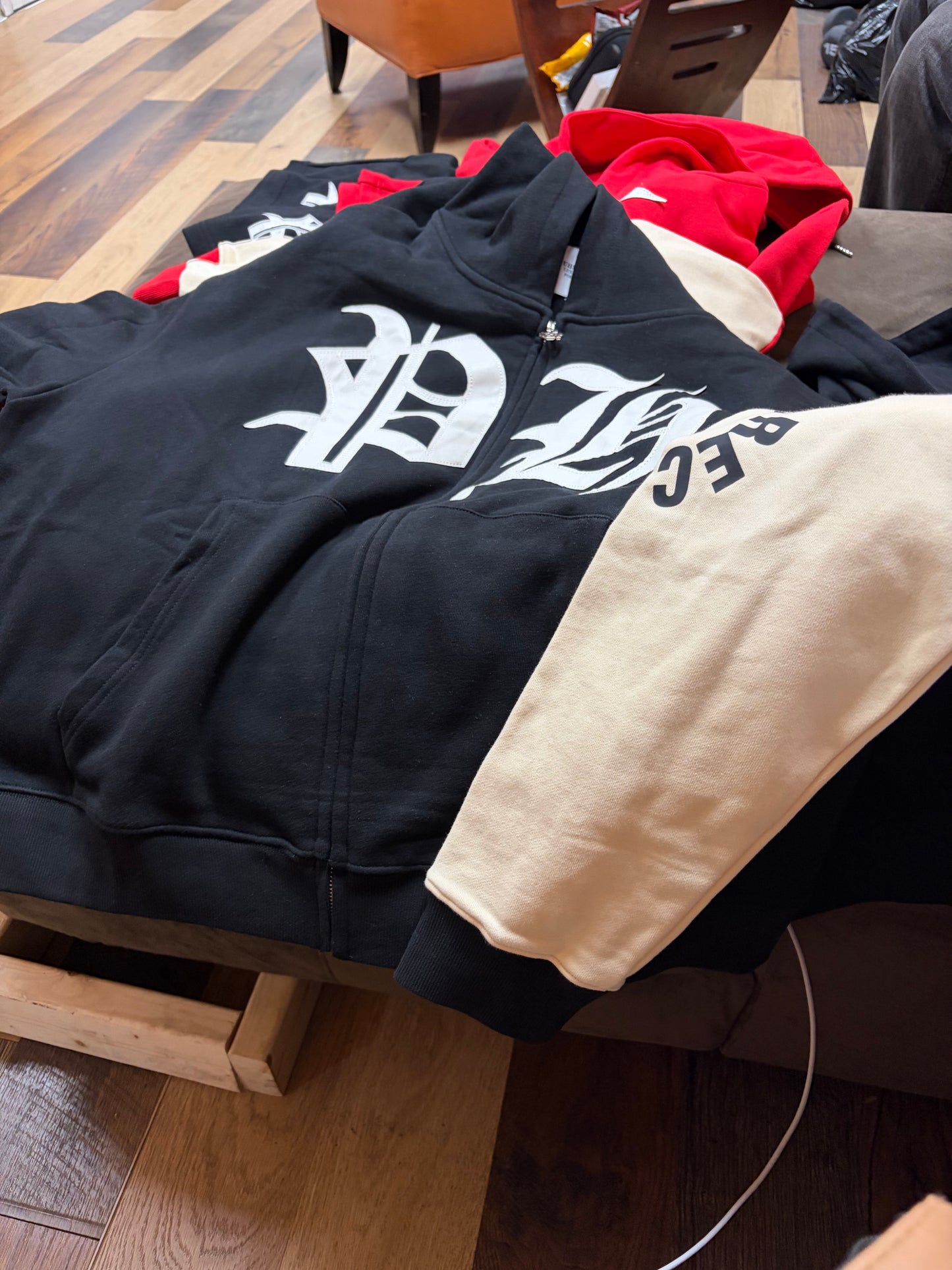 Public Housing Black Hoodie/Tan sleeves
