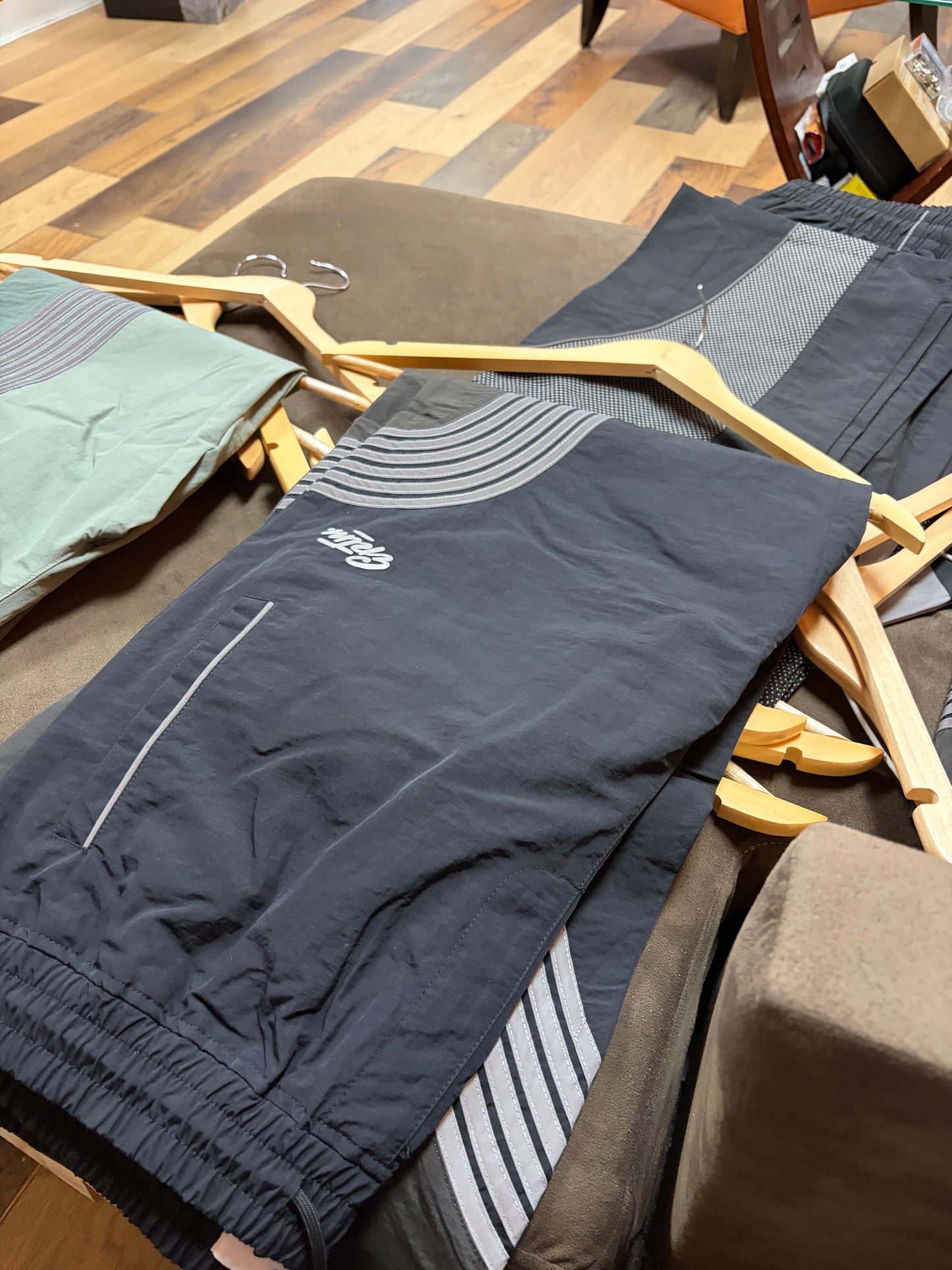 EPTM Nylon Black track pants/ Taupe Stripping