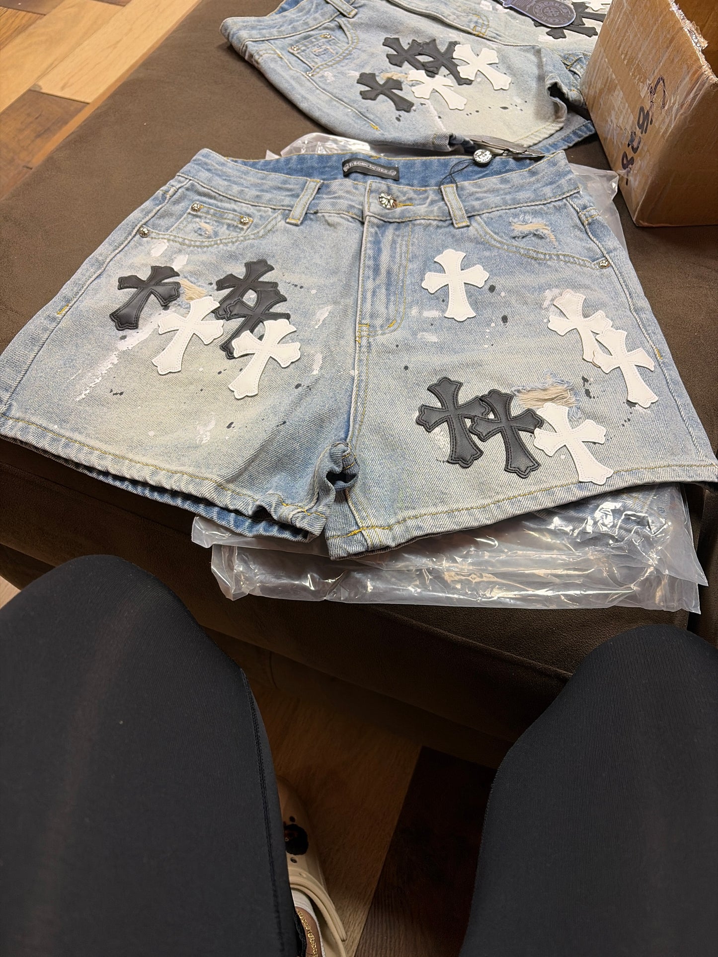 Cross Decor Denim shorts