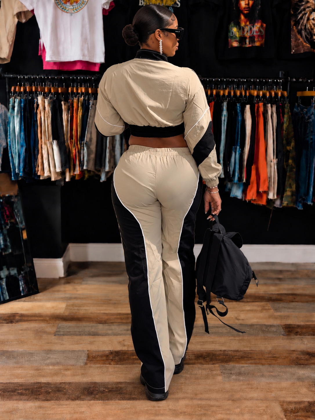 ColorBlock Track Pant Set Black/Khaki