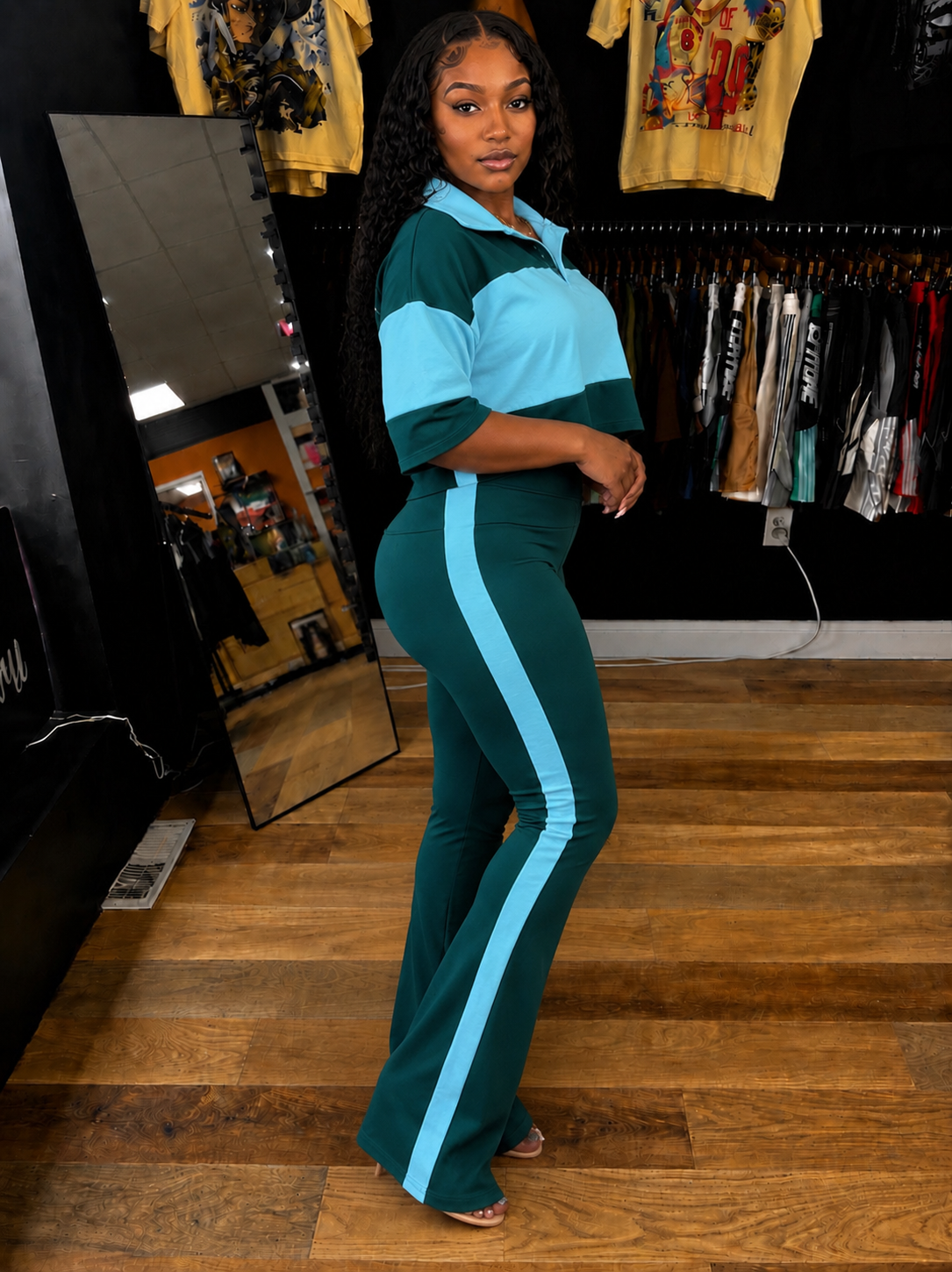 Collared Top &Pants Two-piece/Green