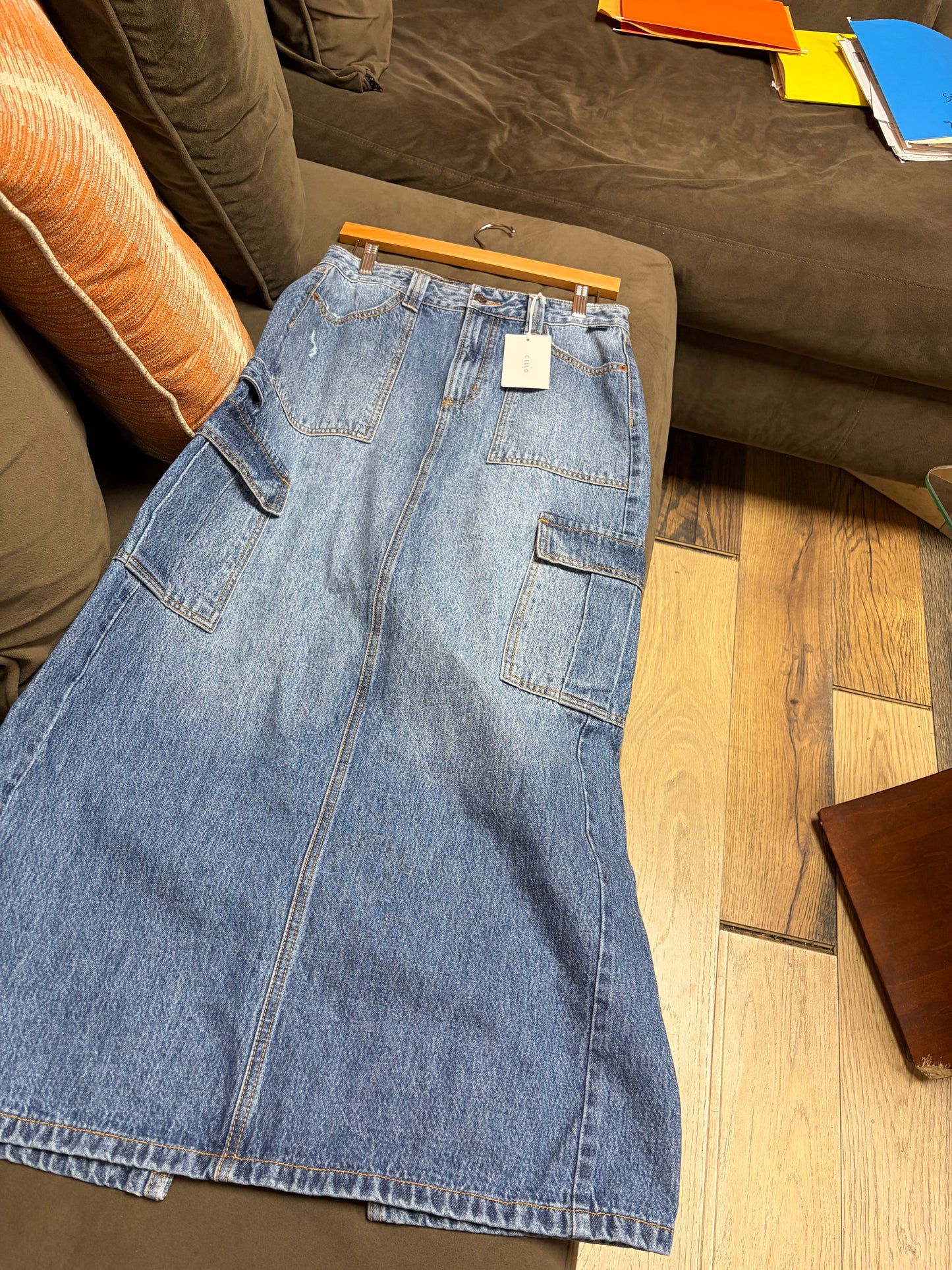 Cargo blue jean skirt