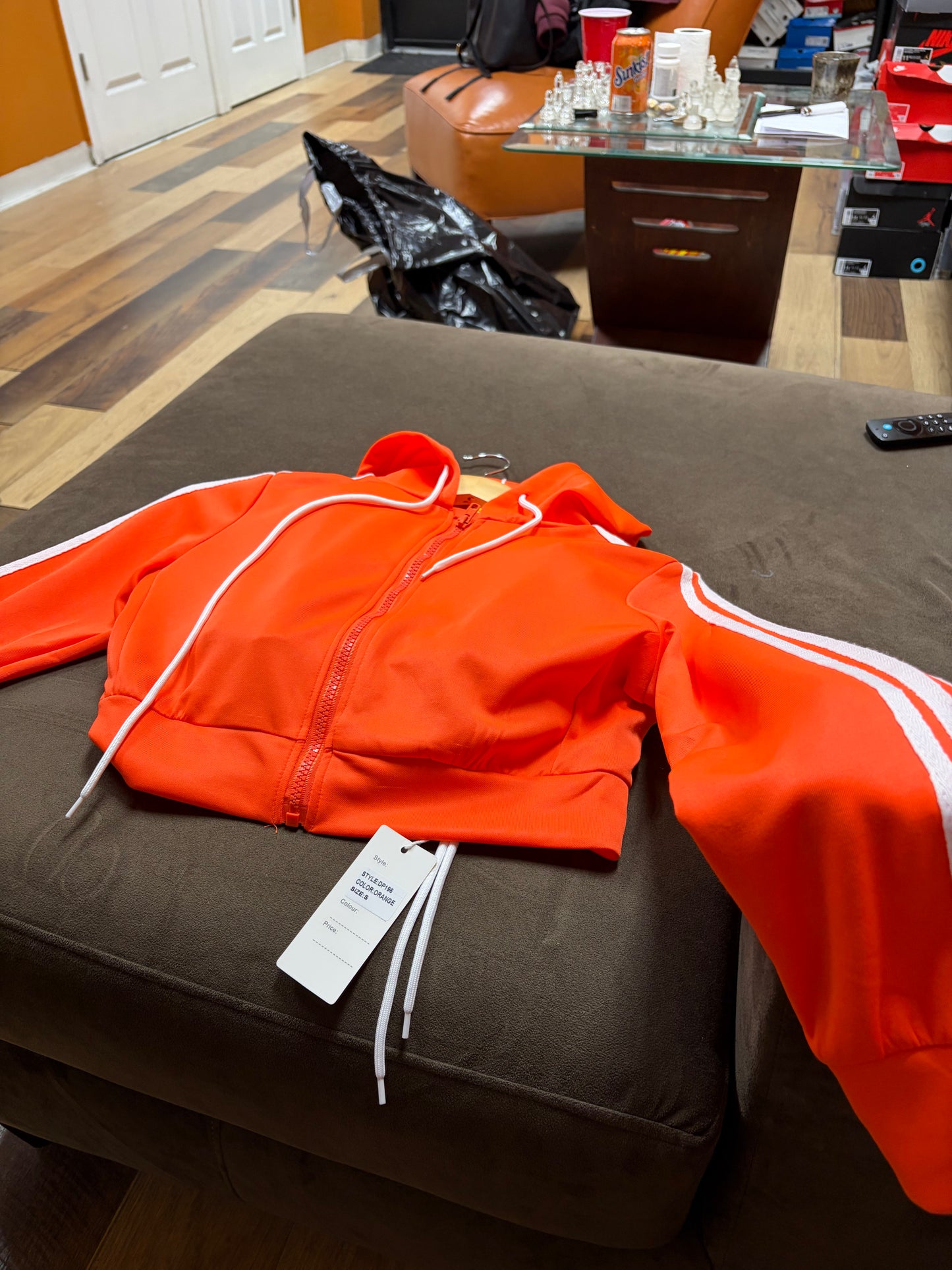 Glow Orange/white strip track suit