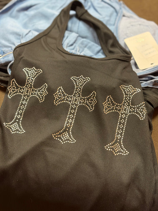 Bling Black Rhinestone cross halter