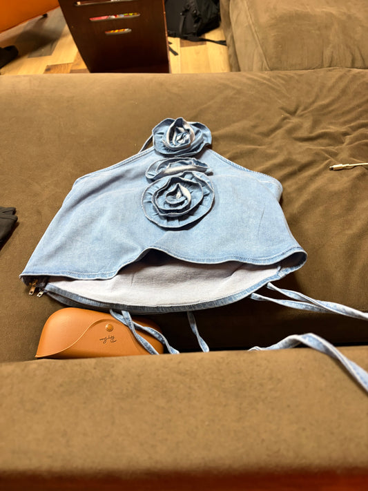 Denim blue flower halter top