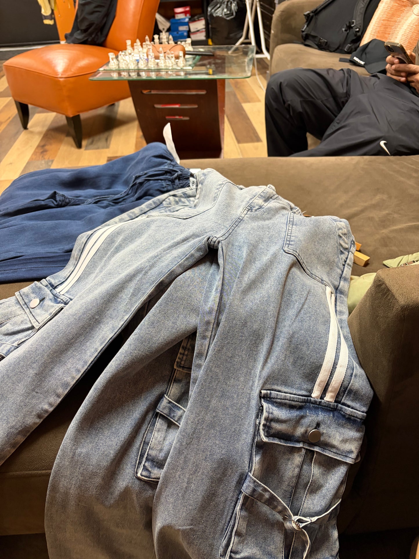 Dee's cargo Blue jeans with white side strip