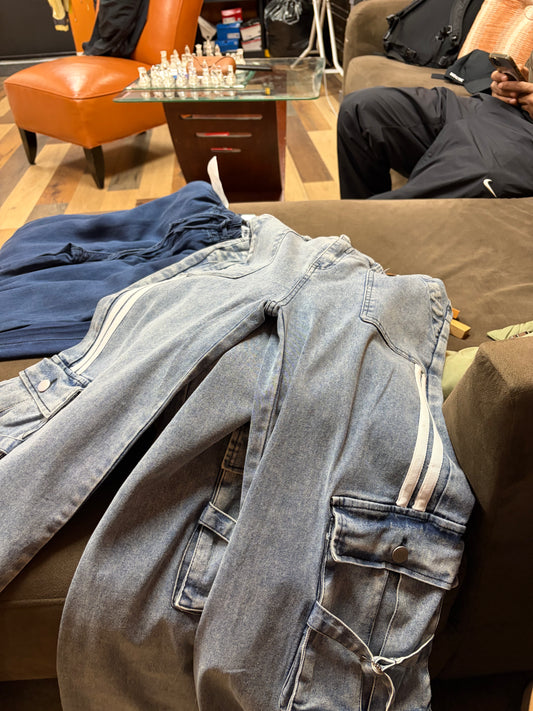 Dee's cargo Blue jeans with white side strip