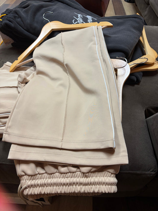 EPTM Beige/White side strip Track Pants