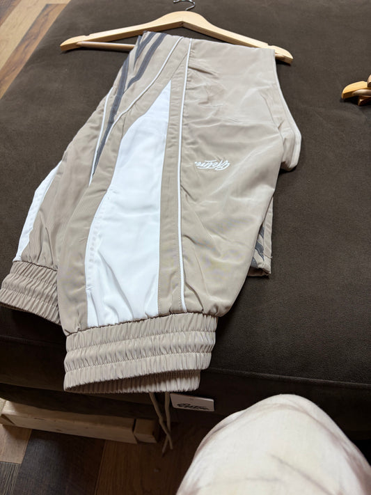 EPTM Beige- light beige/ with white and Gray strip track pants (nylon)