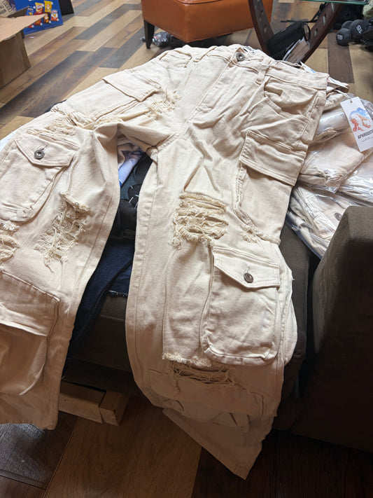 Aphrodite Tan Cargo Distress Jeans