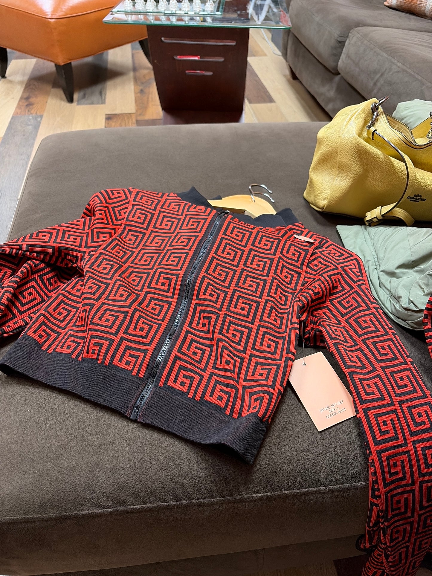 Geo print crop jacket & leggings set