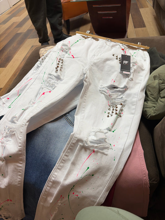 white studs pants